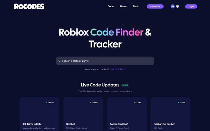 Screenshot of rocodes.gg