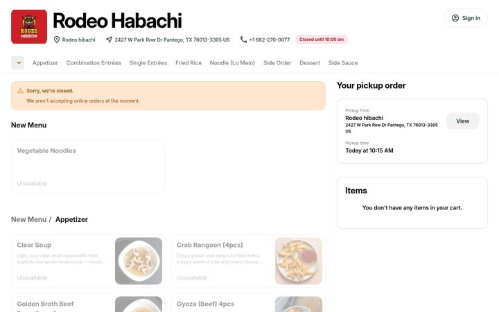 Screenshot von rodeohibachi.square.site