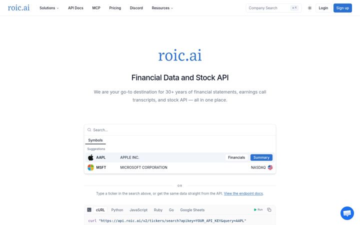 Screenshot of roic.ai