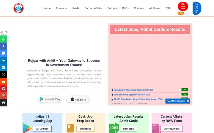 Screenshot of rojgarwithankit.com