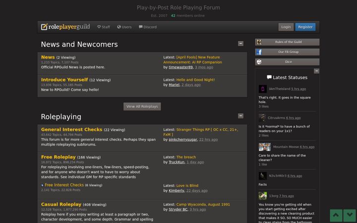 Screenshot of roleplayerguild.com