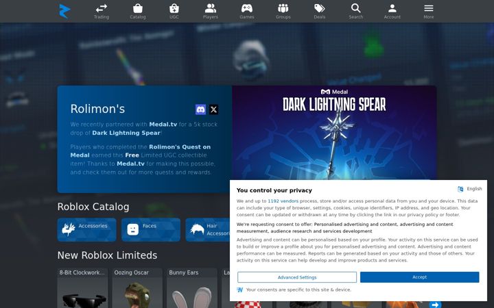 Screenshot di rolimons.com