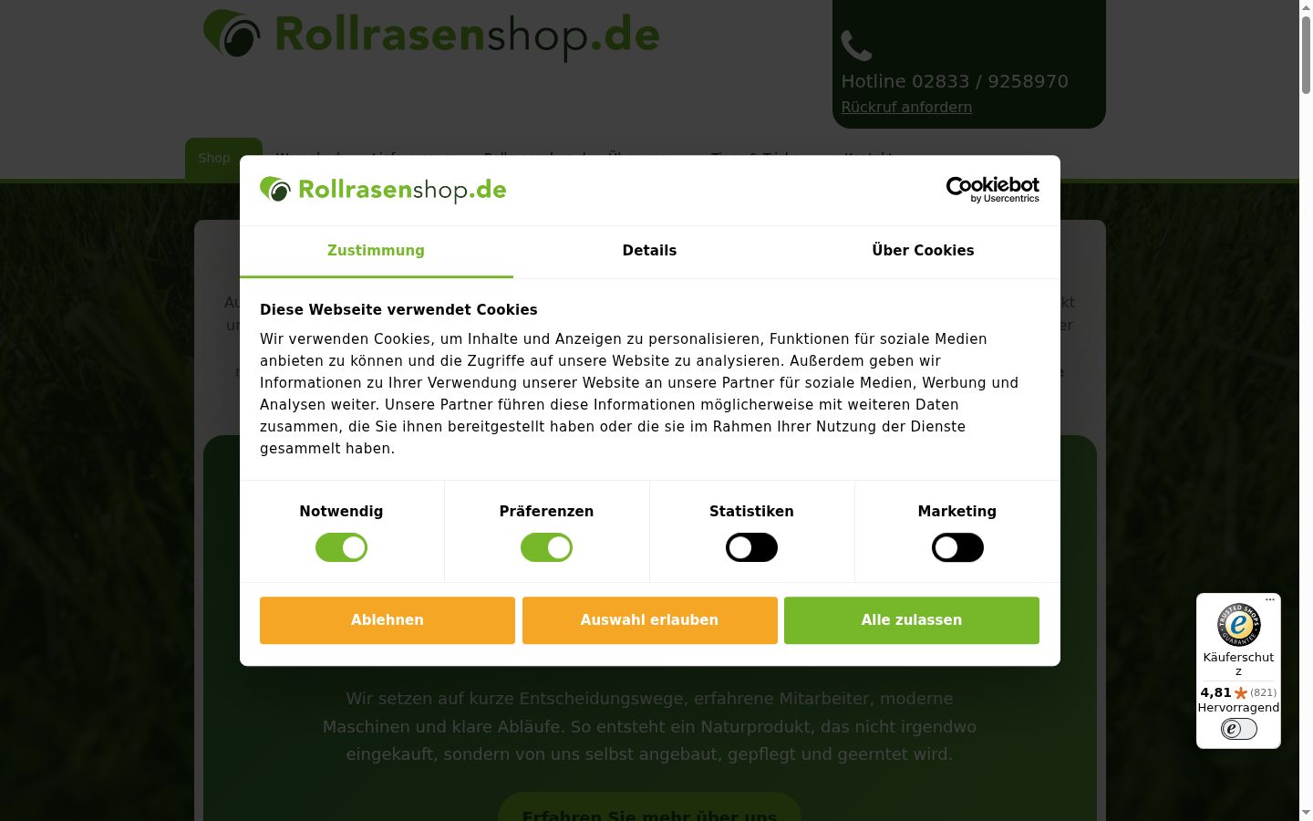 Screenshot des Einwilligungsbanners vor jeglicher Interaktion
