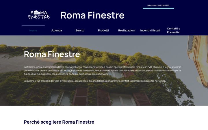 Kuvakaappaus sivustosta romafinestre.it