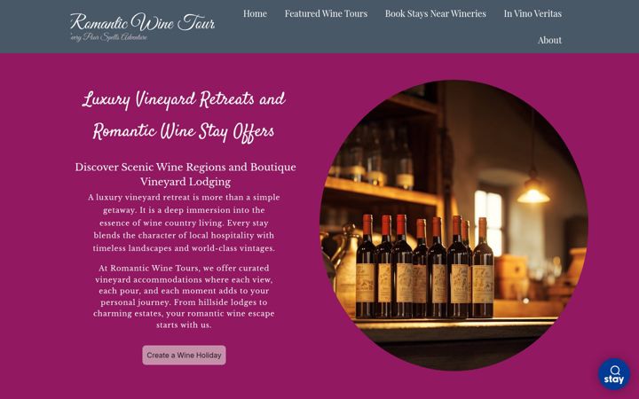 Posnetek zaslona romanticwinetours.com
