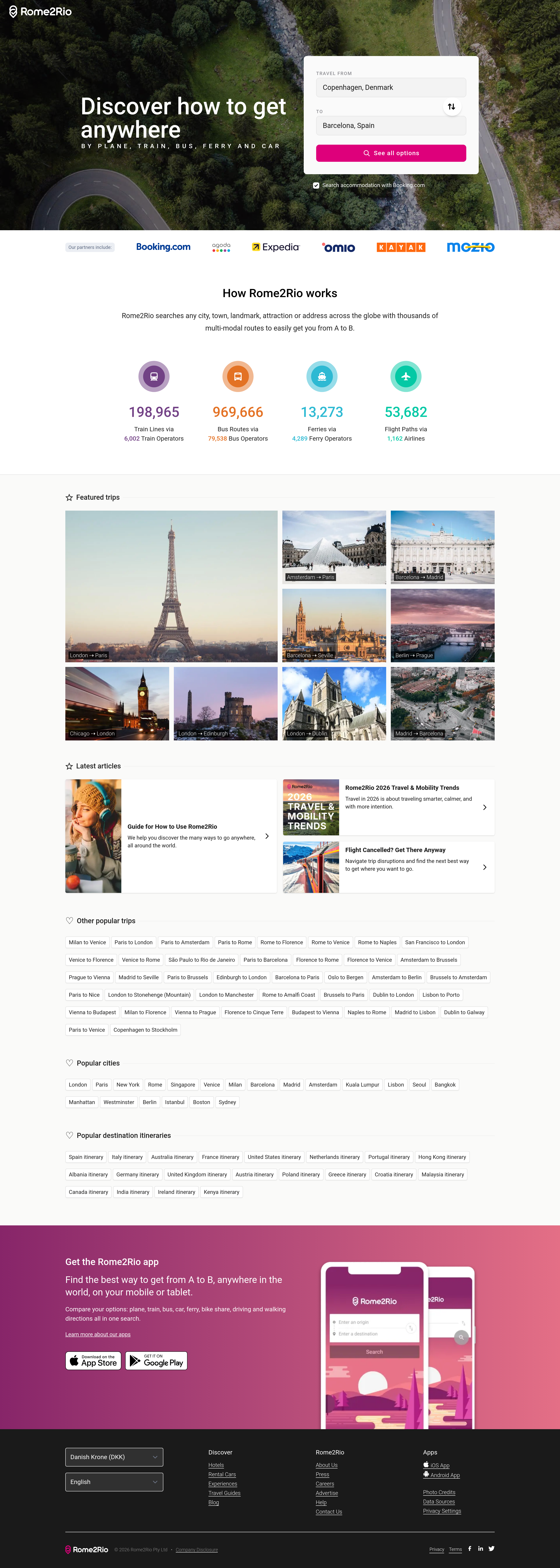 Screenshot of rome2rio.com