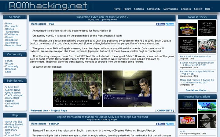 Screenshot of romhacking.net