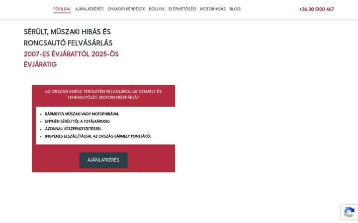 Screenshot ta' roncsautofelvasarlas.hu