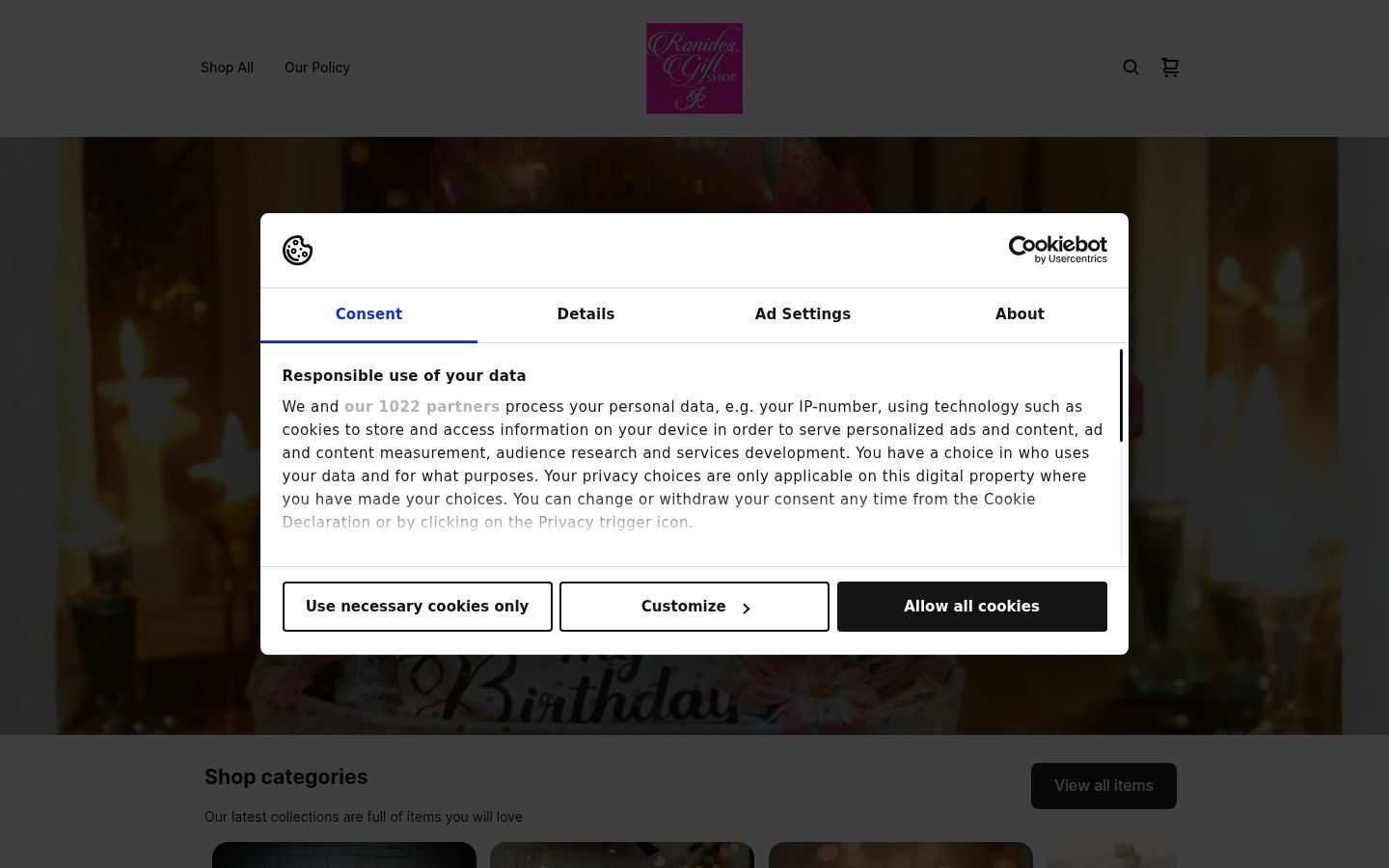 Screenshot van de toestemmingsbanner zoals getoond vóór enige interactie