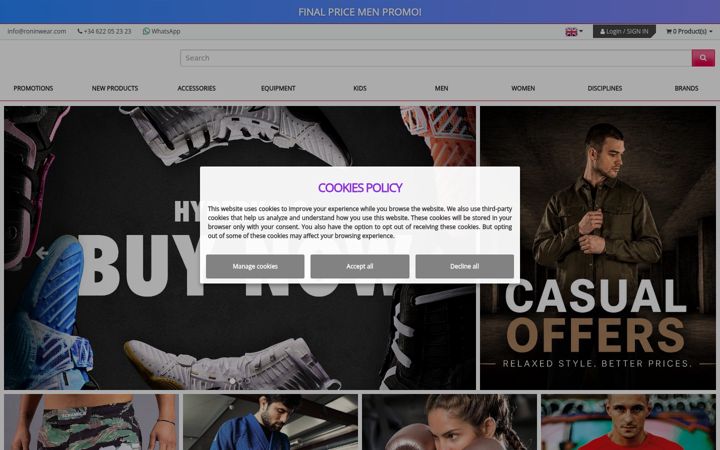 Screenshot di roninwear.com