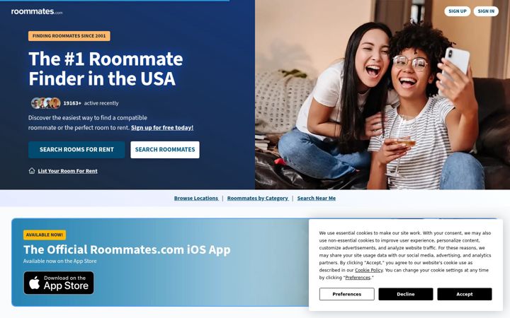 Screenshot ta' roommates.com