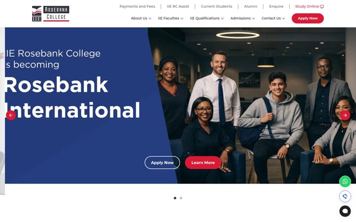 Screenshot of rosebankcollege.co.za