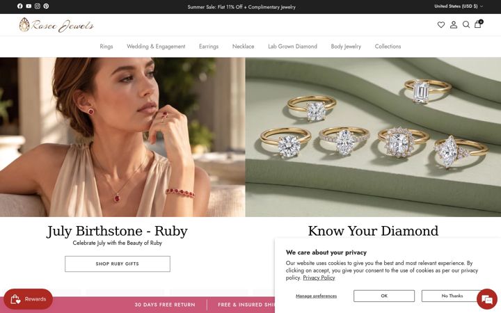 Screenshot of rosecjewels.com