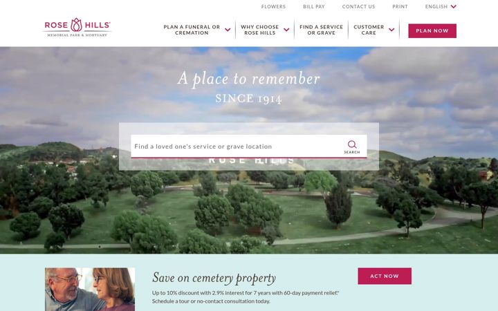 Screenshot di rosehills.com