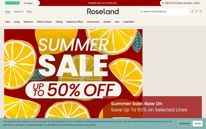 Screenshot of roselandfurniture.com