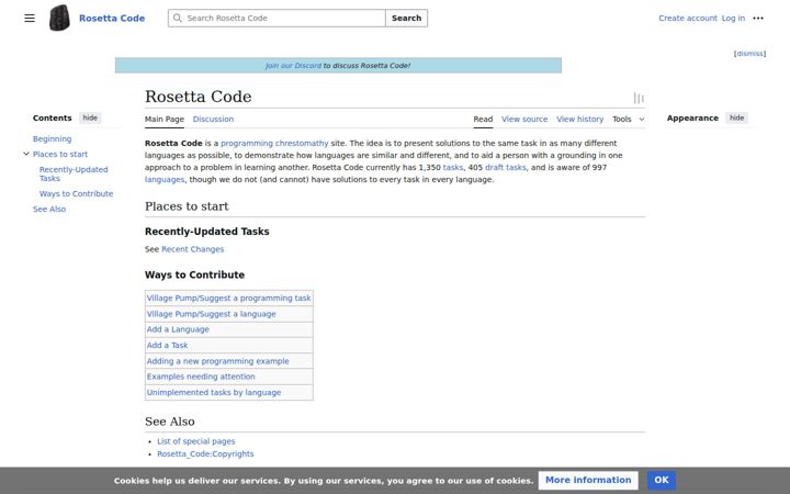 Screenshot of rosettacode.org