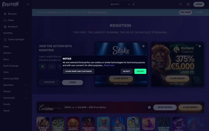 Screenshot ta' roshtein.com