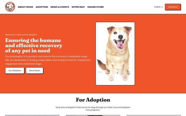 Snímek obrazovky rosieanimaladoption.ca