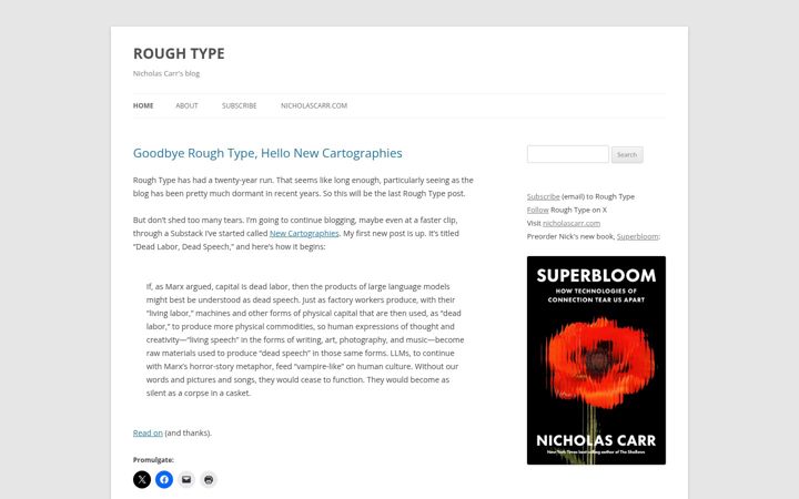 Skjermbilde av roughtype.com