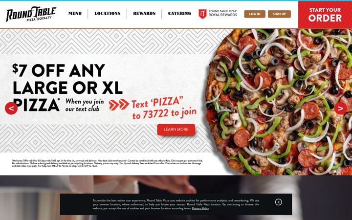 Skærmbillede af roundtablepizza.com