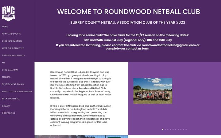 Screenshot of roundwoodnetballclub.co.uk