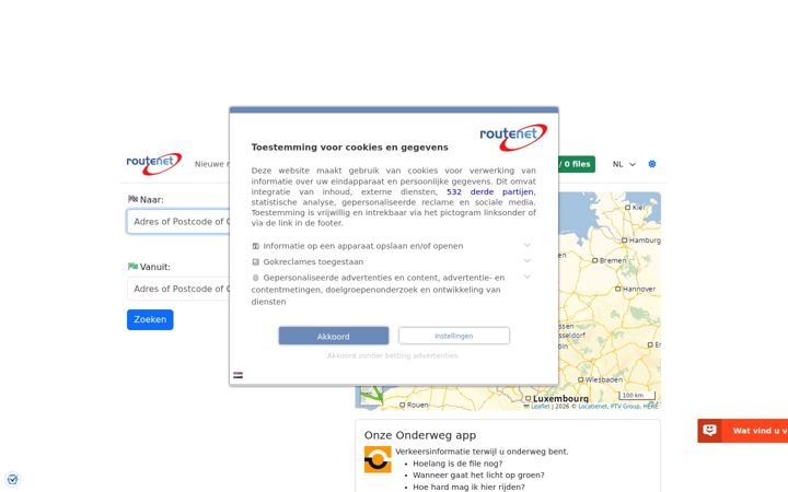 Skærmbillede af routenet.nl