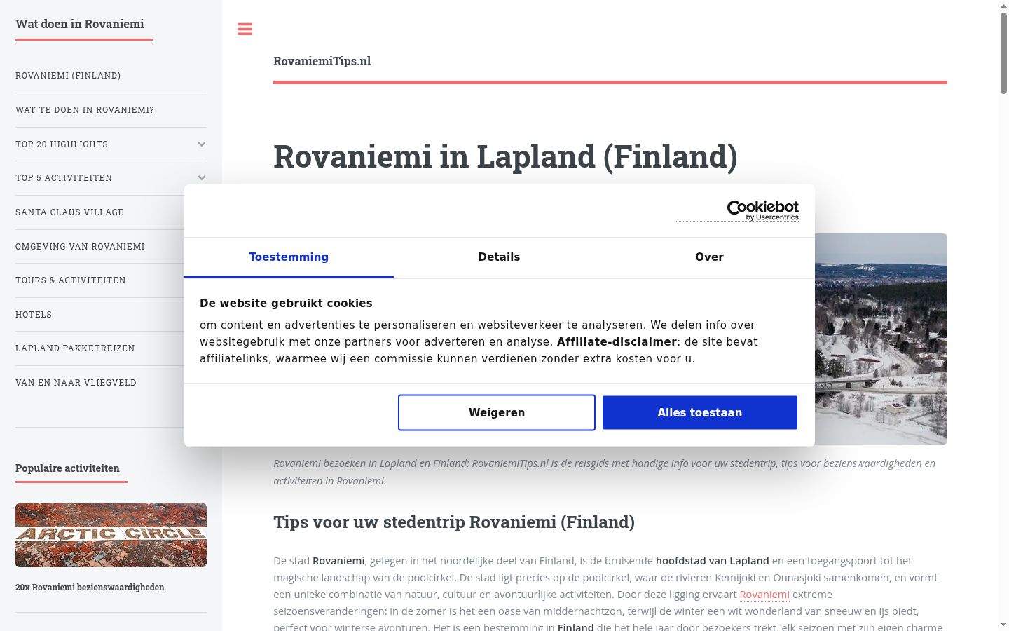 Képernyőkép a bármilyen interakció előtt megjelenő hozzájárulási bannerről