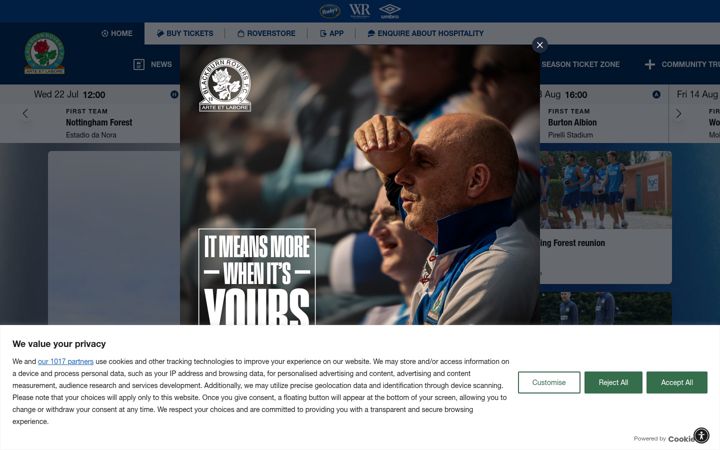 Screenshot of rovers.co.uk