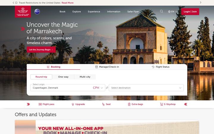 Skärmbild av royalairmaroc.com