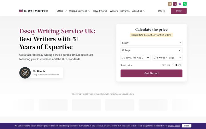 Screenshot von royalwriter.co.uk