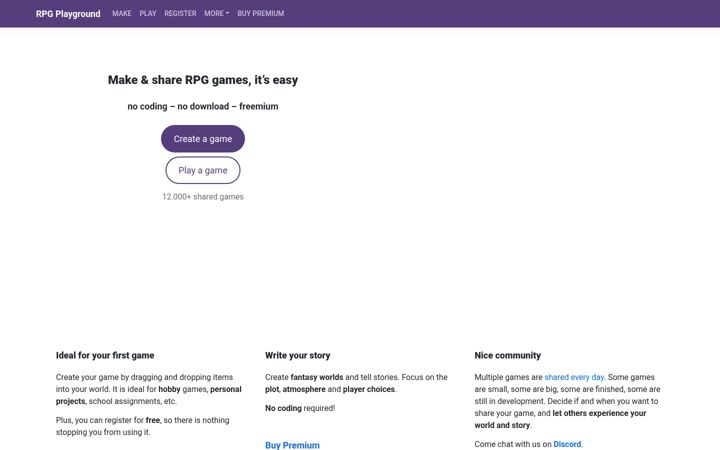 Screenshot of rpgplayground.com