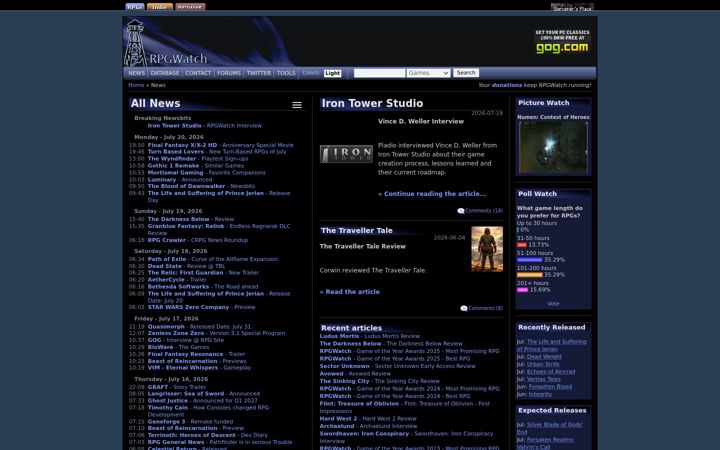 Screenshot of rpgwatch.com