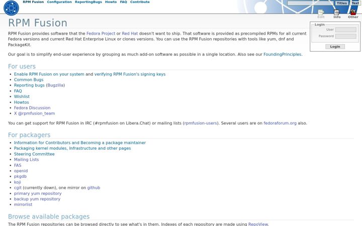 Zrzut ekranu rpmfusion.net
