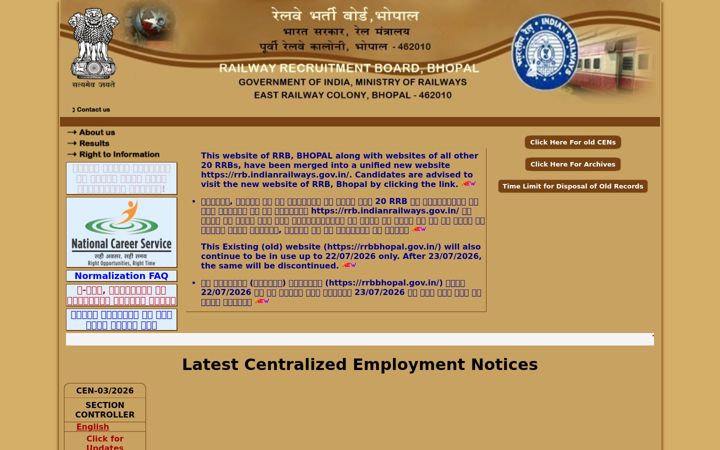 Screenshot of rrbbhopal.gov.in
