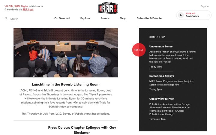 Screenshot of rrr.org.au