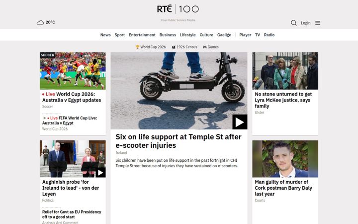 Skärmbild av rte.ie