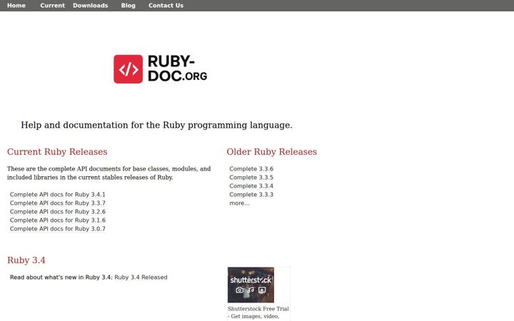 Kuvakaappaus sivustosta ruby-doc.org