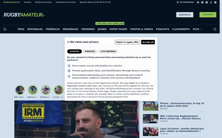 Screenshot of rugbyamateur.fr