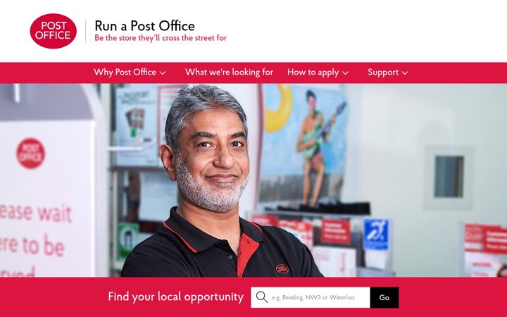 Snímek obrazovky runapostoffice.co.uk