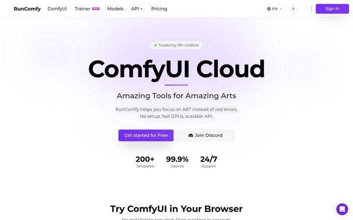 Screenshot of runcomfy.com