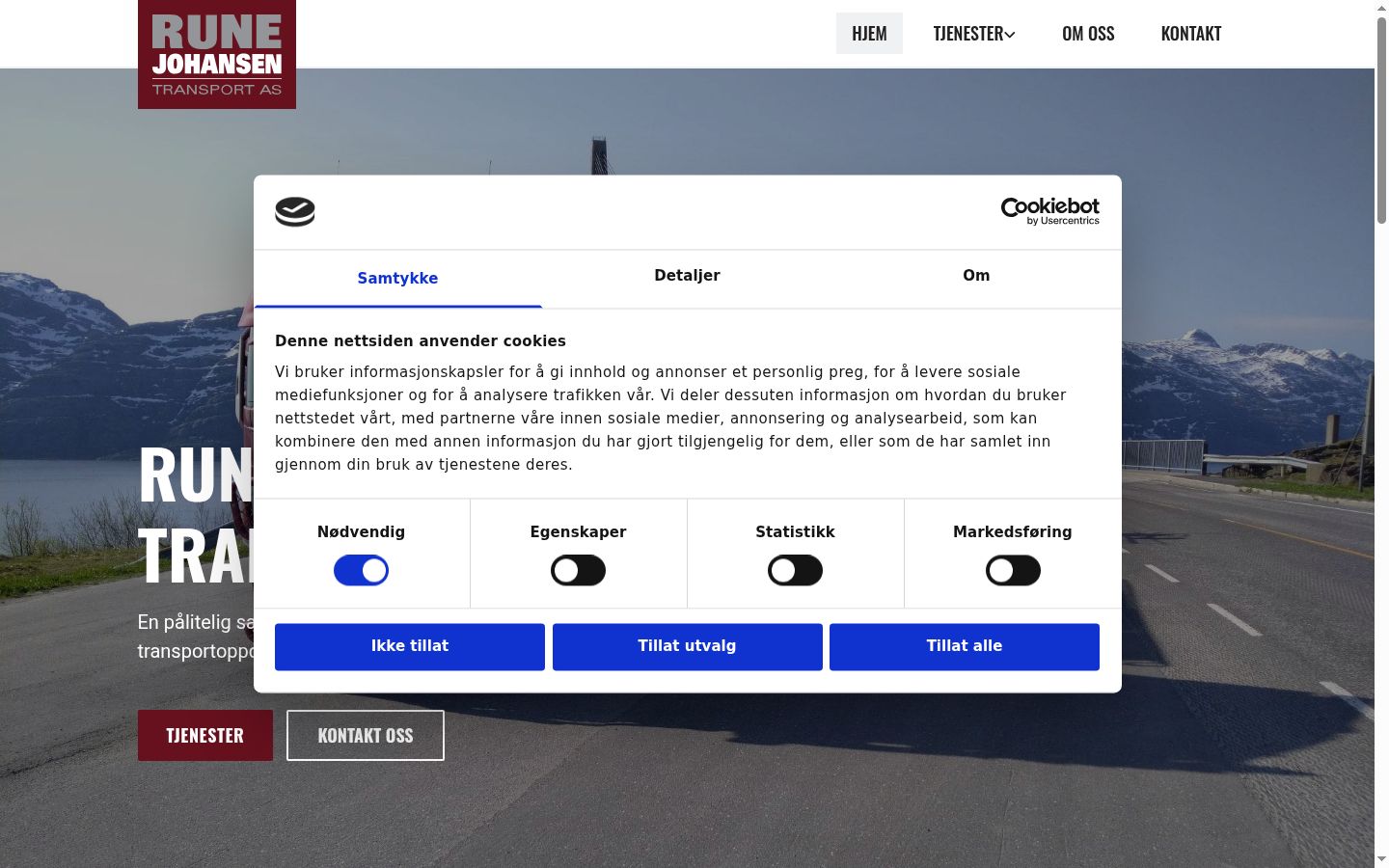 Captura de ecrã do banner de consentimento apresentado antes de qualquer interação