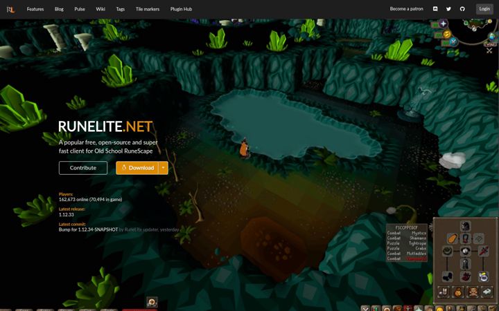 Posnetek zaslona runelite.net