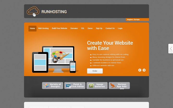 Kuvakaappaus sivustosta runhosting.com