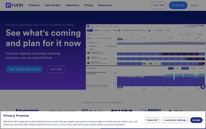 Screenshot of runn.io