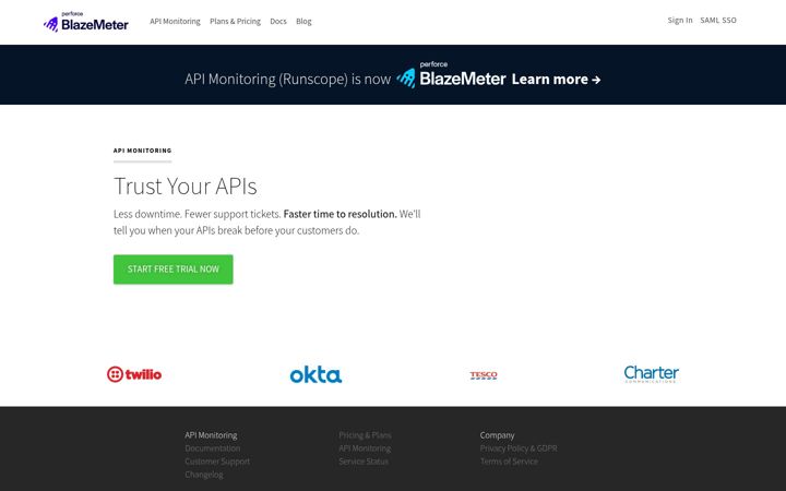 Screenshot of runscope.com