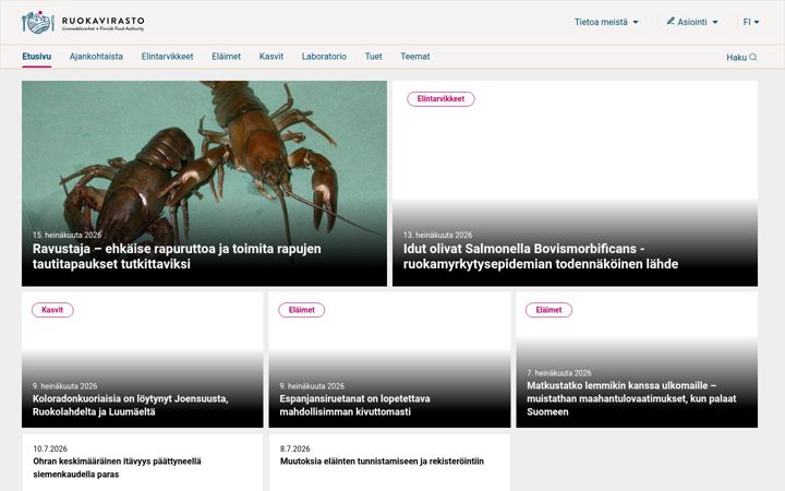 Screenshot of ruokavirasto.fi