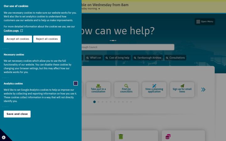 Screenshot of rushmoor.gov.uk