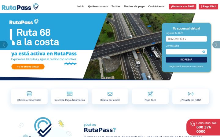 Screenshot stránky rutapass.cl