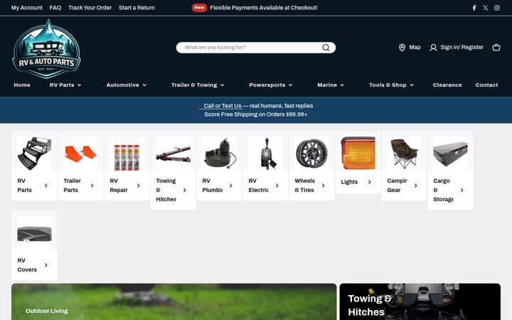 Screenshot of rvautoparts.com