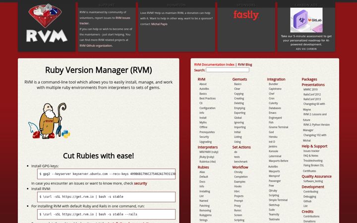 Screenshot of rvm.io